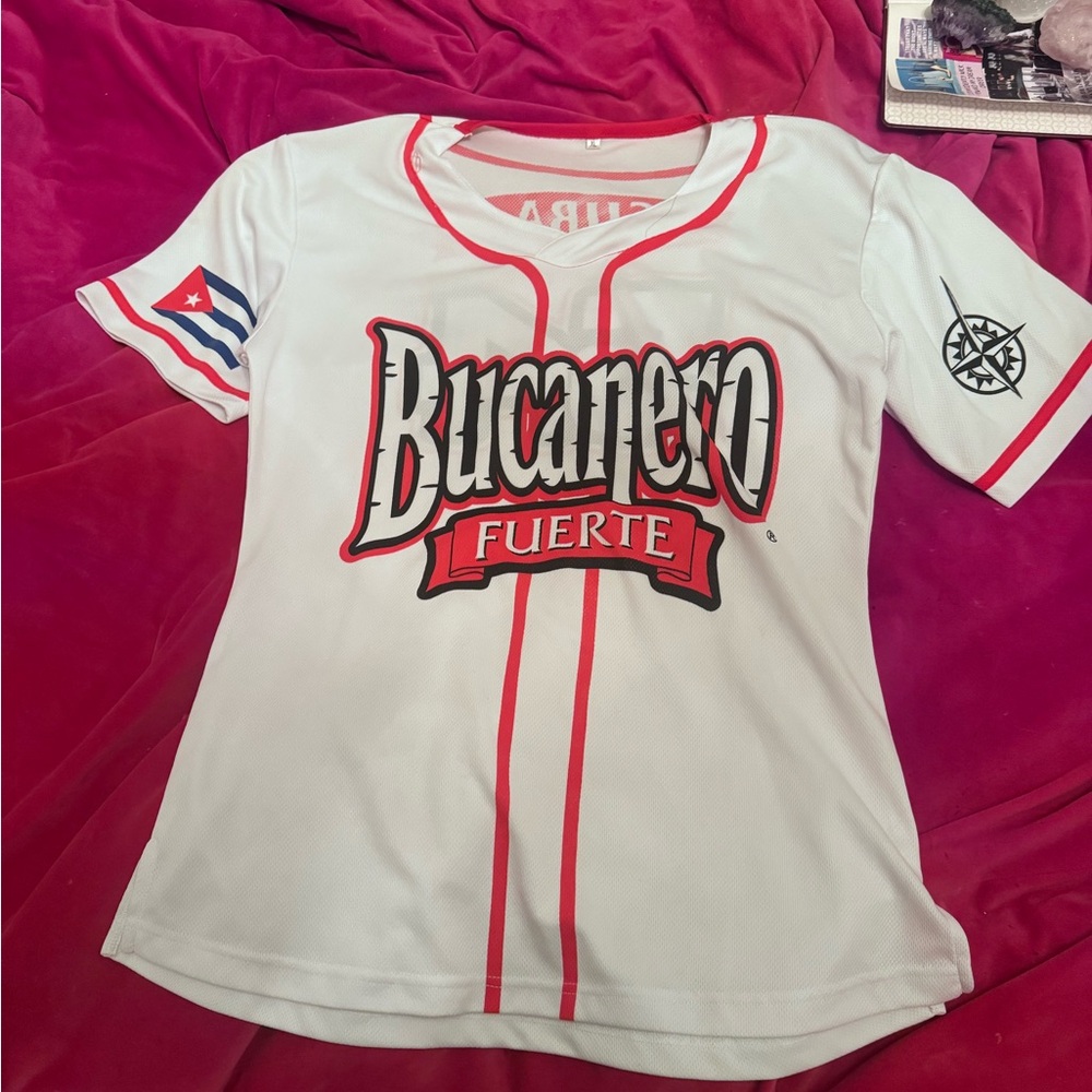 White and Red Bucanero Fuerte CUBA jersey